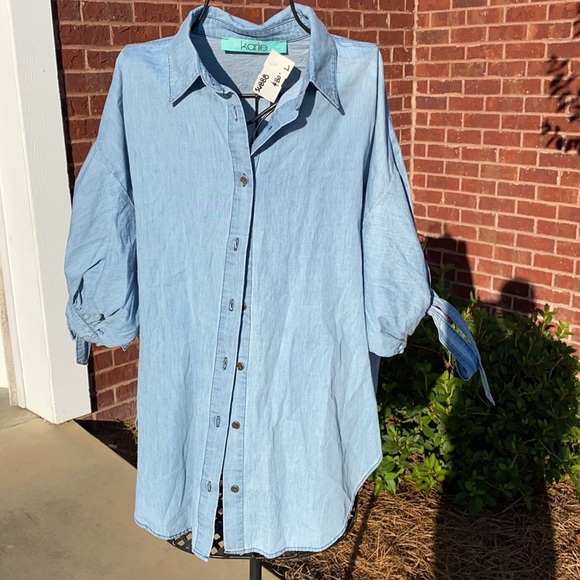 NWT Karlie puff sleeve jean top large - Picture 4 of 4